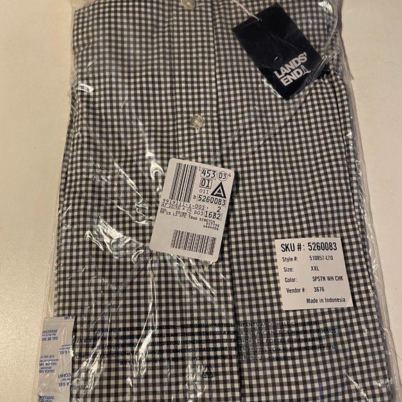 Lands' End Men's Straight Collar Stretch Shirt - Size XXL, Black/White Check - Picture 3 of 3